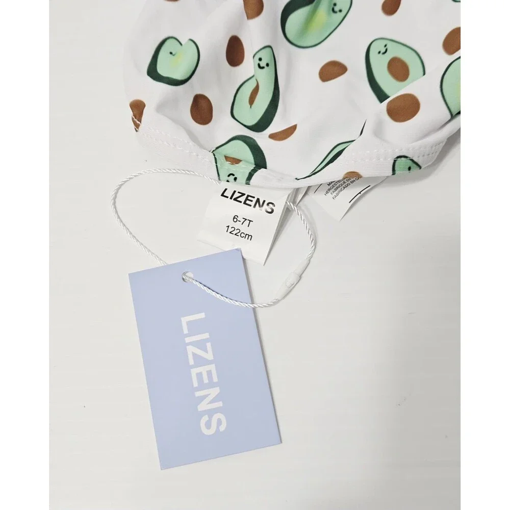 Girl's Avocado Print Bikini 2 pc Set One Shoulder High Waist Size 6/7 NWT